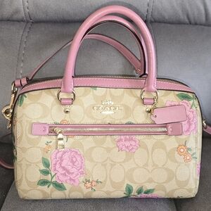 Coach Tan and Pink Floral Satchel